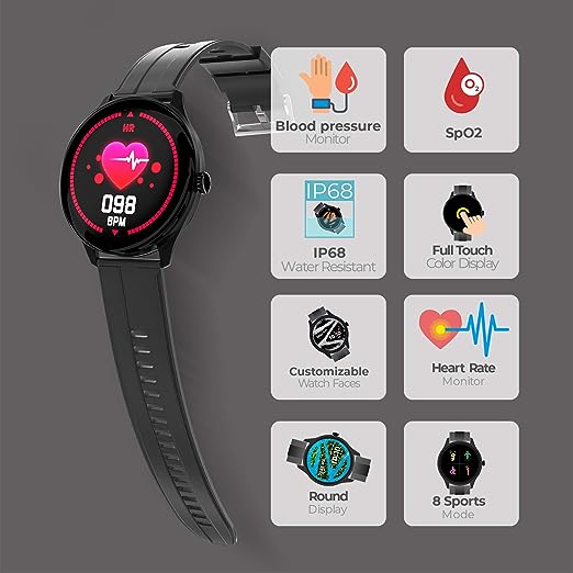 ZEBRONICS Zeb-Fit2220CH Smart Fitness Band, 2.5D Curved Glass Full Touch Display, SpO2, BP & Heart Rate Monitor, IP68 Water Resistant, 8 Sports Mode (Black Rim + Black Strap) ZEBRONICS Zeb-Fit2220CH Smart Fitness Band, 2.5D Curved Glass Full Touch Display, SpO2, BP & Heart Rate Monitor, IP68 Water Resistant, 8 Sports Mode (Black Rim + Black Strap)